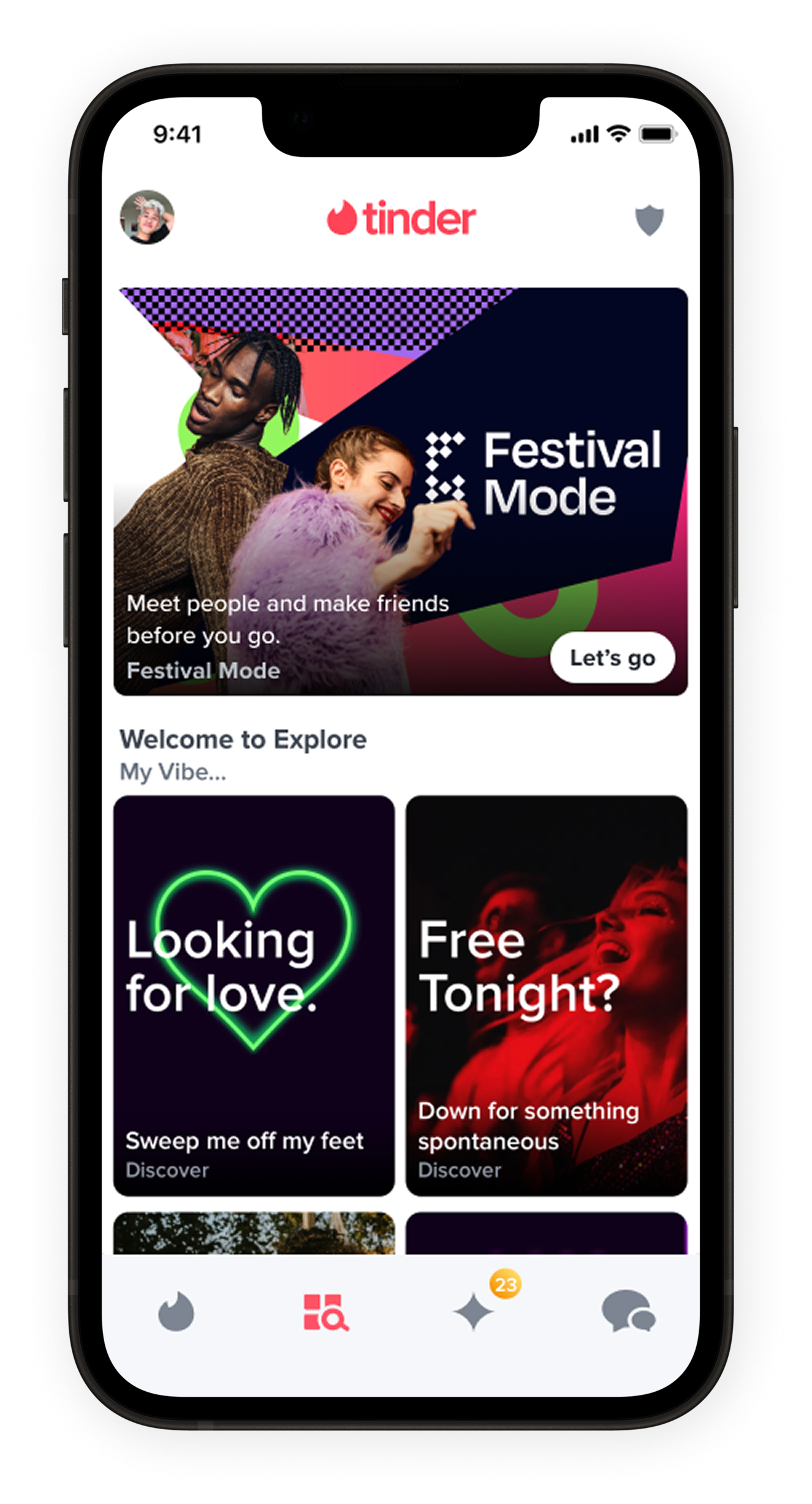 Final design: Festival Mode tile on the Explore homepage
