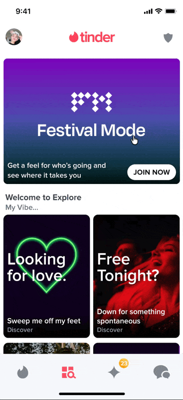 Animated mid-fi prototype showing the refined opt-in flow with multi-select festivals and a Festivalgoers catch-all option