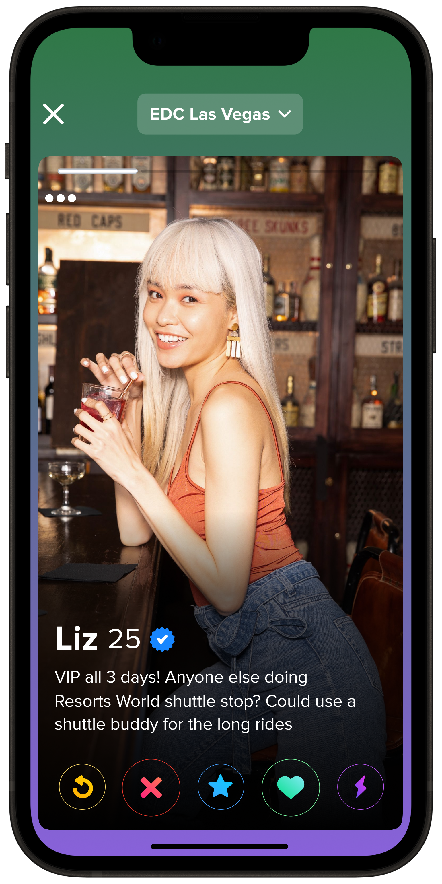 Festival Mode profile for Liz, 25, at EDC Las Vegas