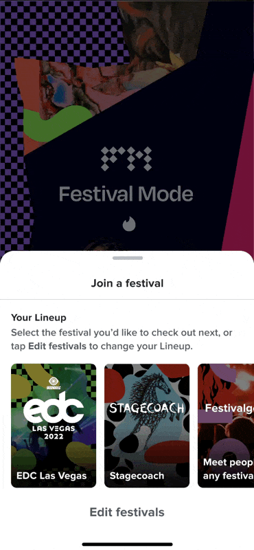 Animated mockup: RSVP to a festival with Interested or Going