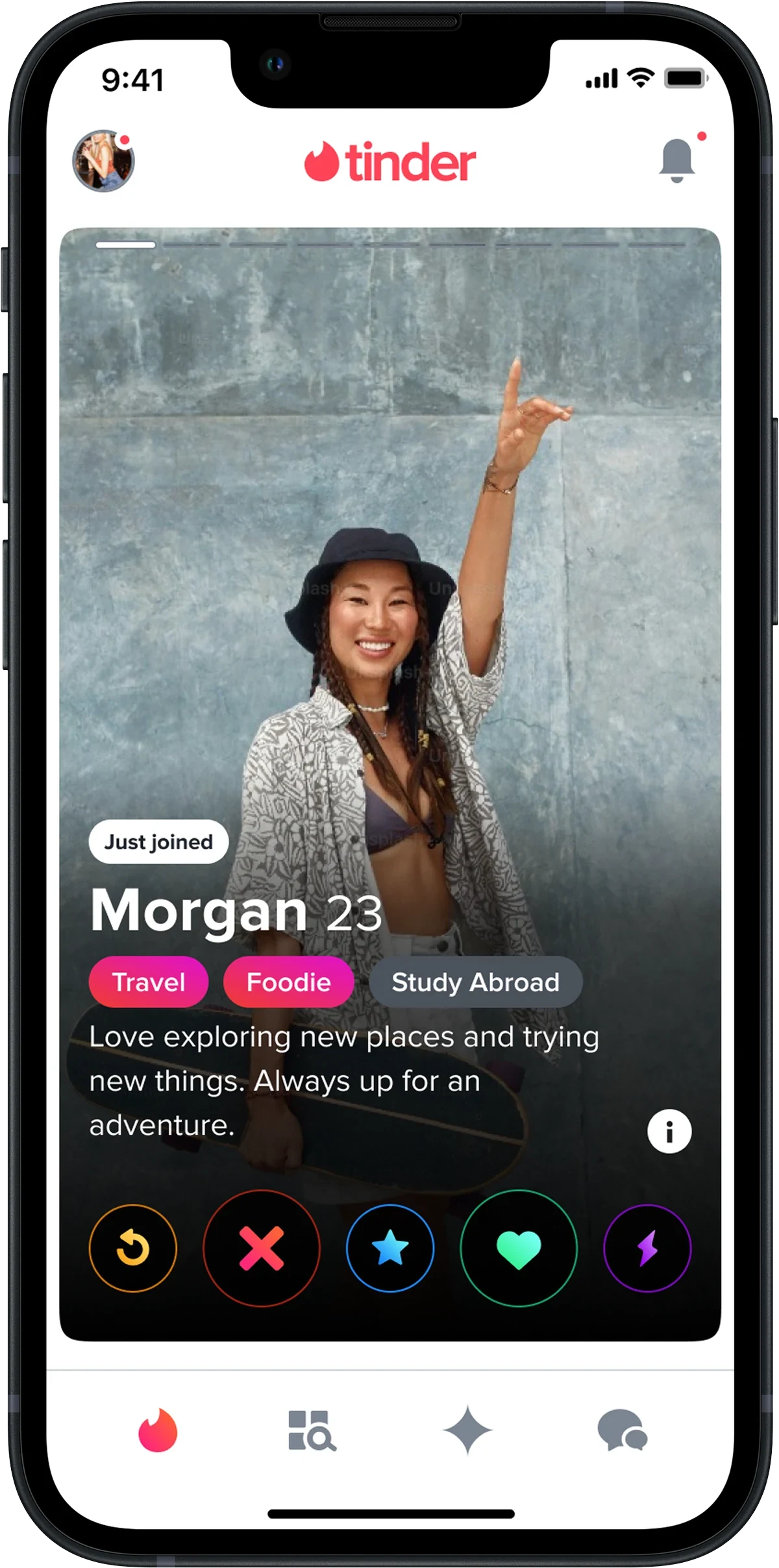 A Morgan 23 profile featuring a 'Just joined' content tag above the namerow.