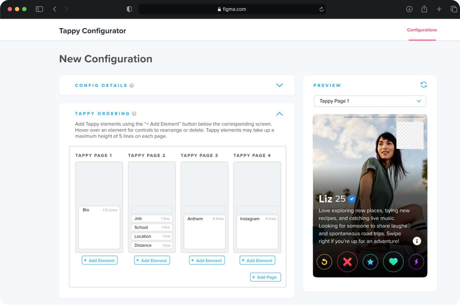 The TaCo tool in a desktop browser, showing drag-and-drop ordering with a live preview