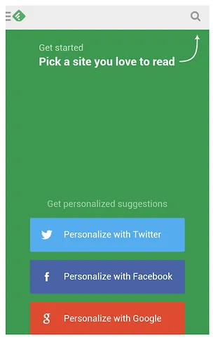 Feedly onboarding screen using inline hints