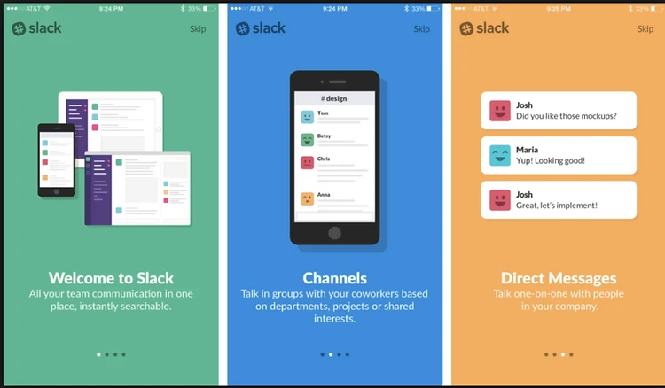 Slack onboarding using slides to explain key features
