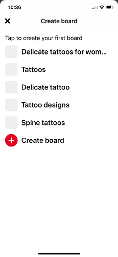 Pinterest walkthrough of creating the first board