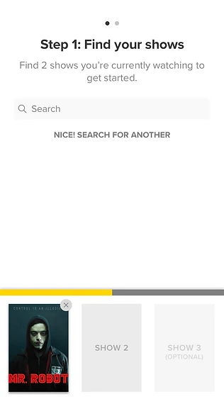 Testing screen showing the search and add experience